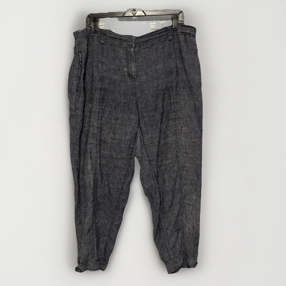 Eileen Fisher Organic Linen Pants Size XL Black Tapered Leg Elastic Waist